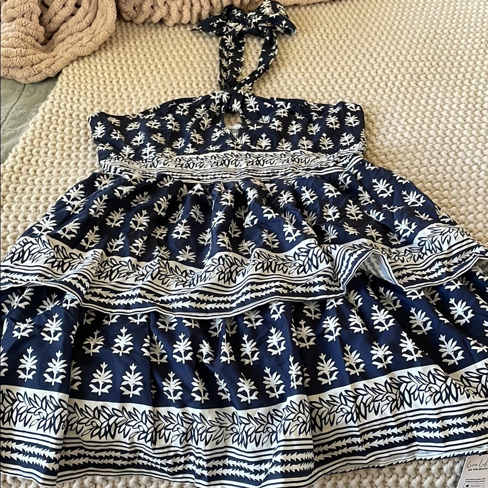 Cupshe Navy and White Halter Dress